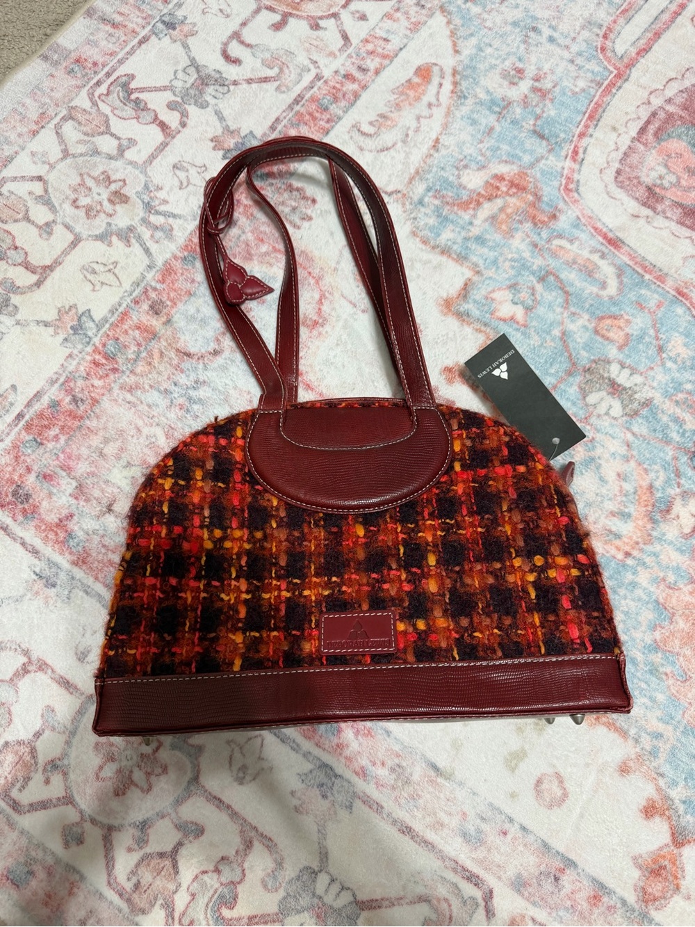 Tweed Shoulder Bag in Burgundy and Multi-Color